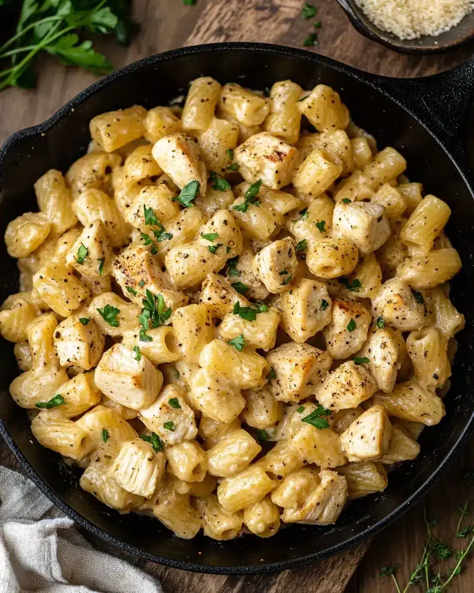 Delicious Creamy Garlic Parmesan Chicken Pasta ready to serve.