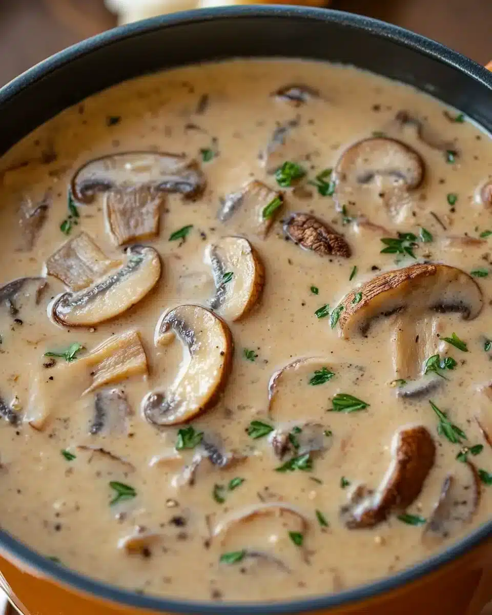 Delicious creamy mushroom soup, perfect for comfort food lovers.