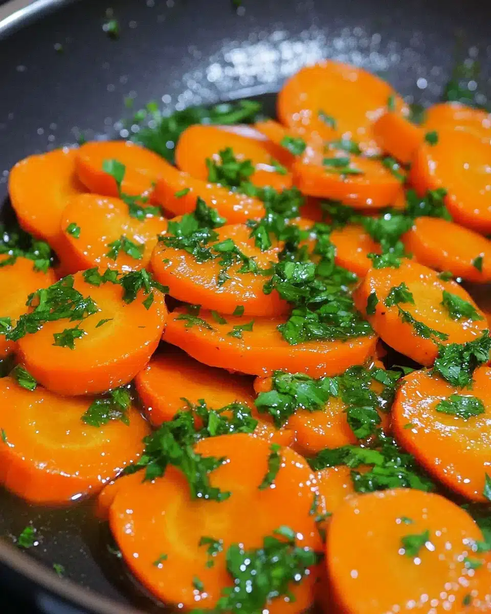 Vibrant Glazed Carrots in a pan, a perfect side dish.