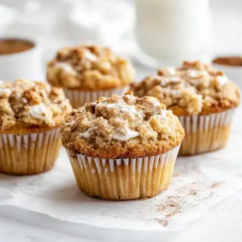 Delicious Gluten-Free Crumb Cake Muffins showcased on a table.