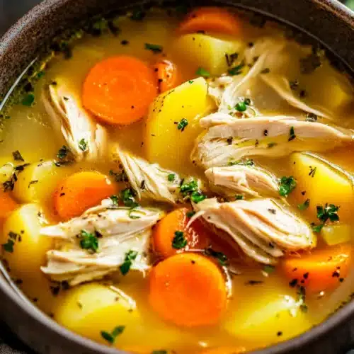 Healing Spanish Chicken Soup: A Comforting and Nourishing Recipe 1 Healing Spanish Chicken Soup with tender chicken, carrots, and herbs.