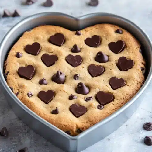 Delightful heart shaped cookie cake fresh out of the oven.