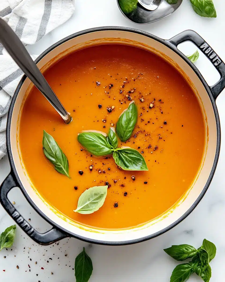 Homemade Creamy Tomato Soup ready to be served.