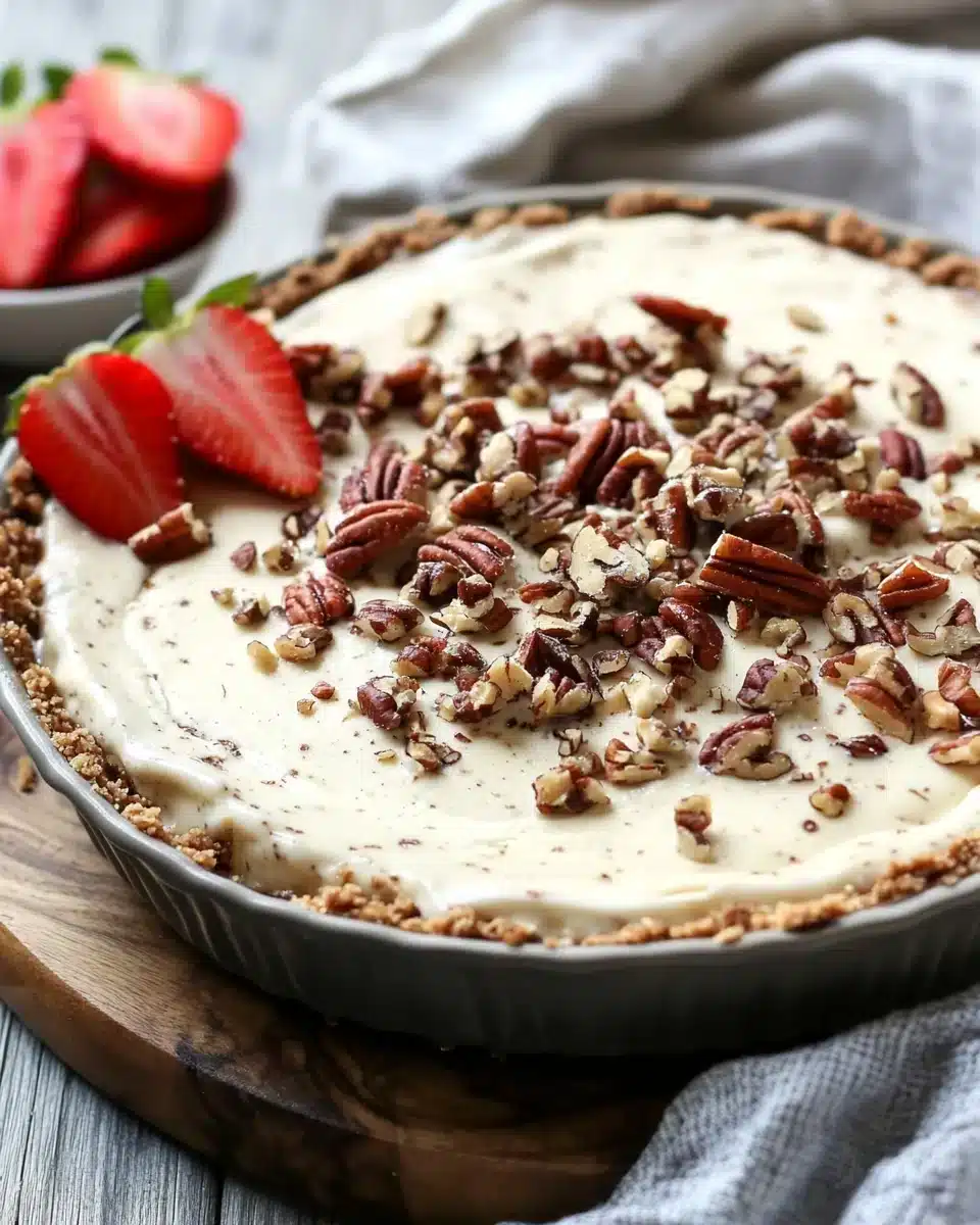 Keto Butter Pecan Ice Cream Pie with a crunchy pecan crust and rich filling.