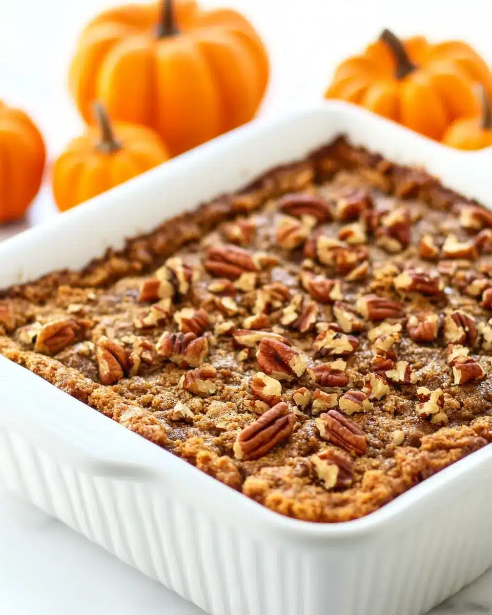Keto Pumpkin Crunch Cake with Pecan Topping Delicious Keto Pumpkin Crunch Cake with pecan topping served warm.