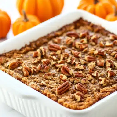 Keto Pumpkin Crunch Cake 1 Delicious Keto Pumpkin Crunch Cake with pecan topping served warm.