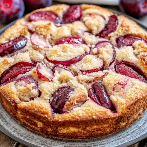 Delicious plum cake recipe with juicy plums and a fluffy base.
