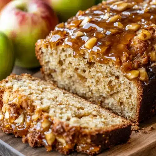 Delicious Salted Caramel Apple Fritter Bread with fresh apples.