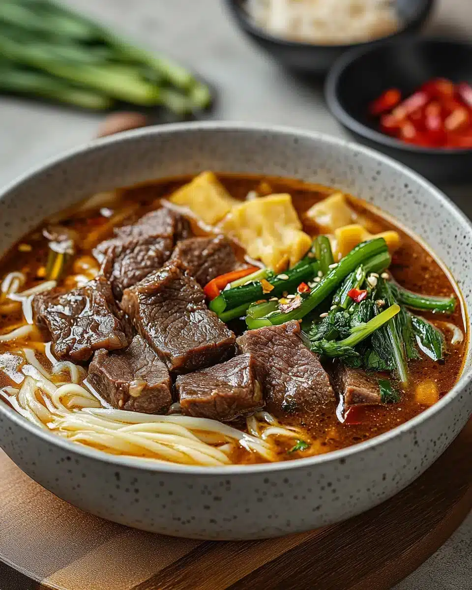 Savory Satay Beef Noodle Soup Delicious Satay Beef Noodle Soup with rich broth and tender beef.