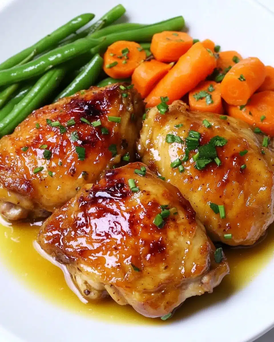 Delicious Slow Cooker Honey Garlic Chicken and Veggies on a plate.