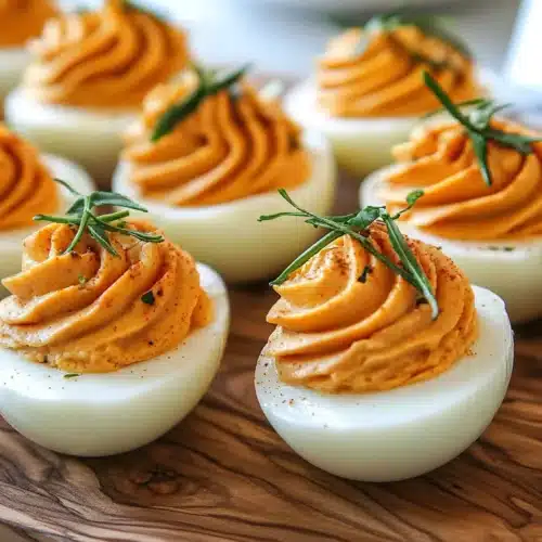 Thanksgiving Appetizer Deviled Eggs beautifully garnished with herbs
