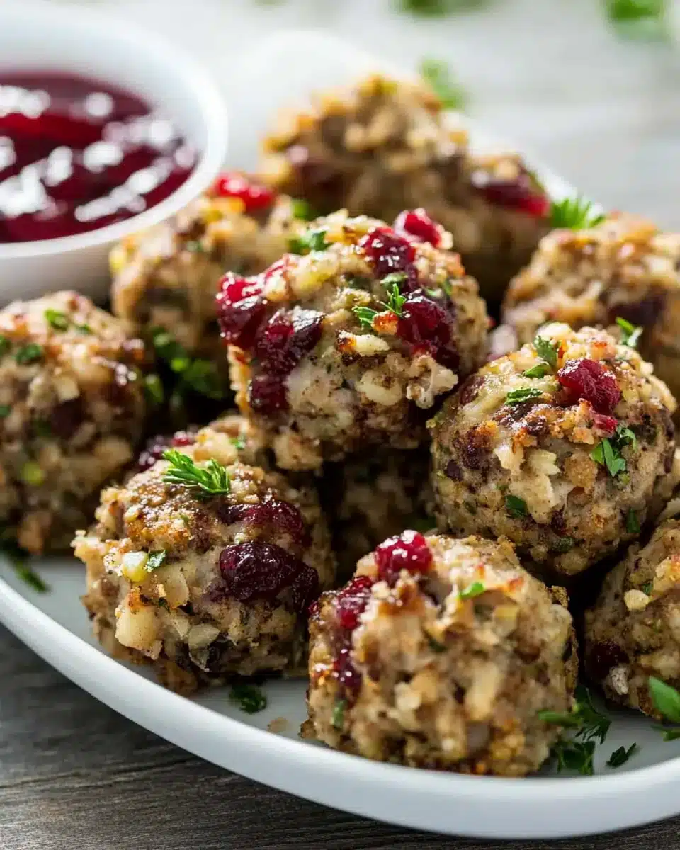Turkey and Stuffing Meatballs with cranberry sauce on the side