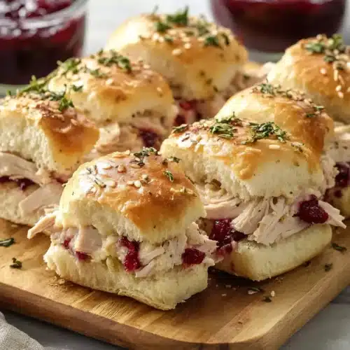 Turkey sliders with cheese on a wooden board, inviting and delicious.