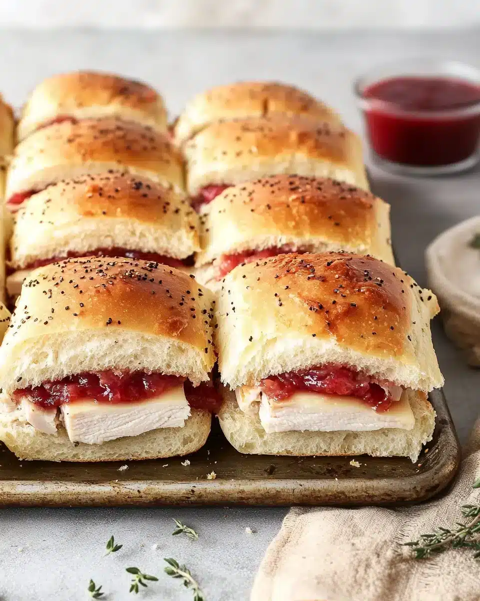 Delicious turkey sliders perfect for parties with melted cheese.