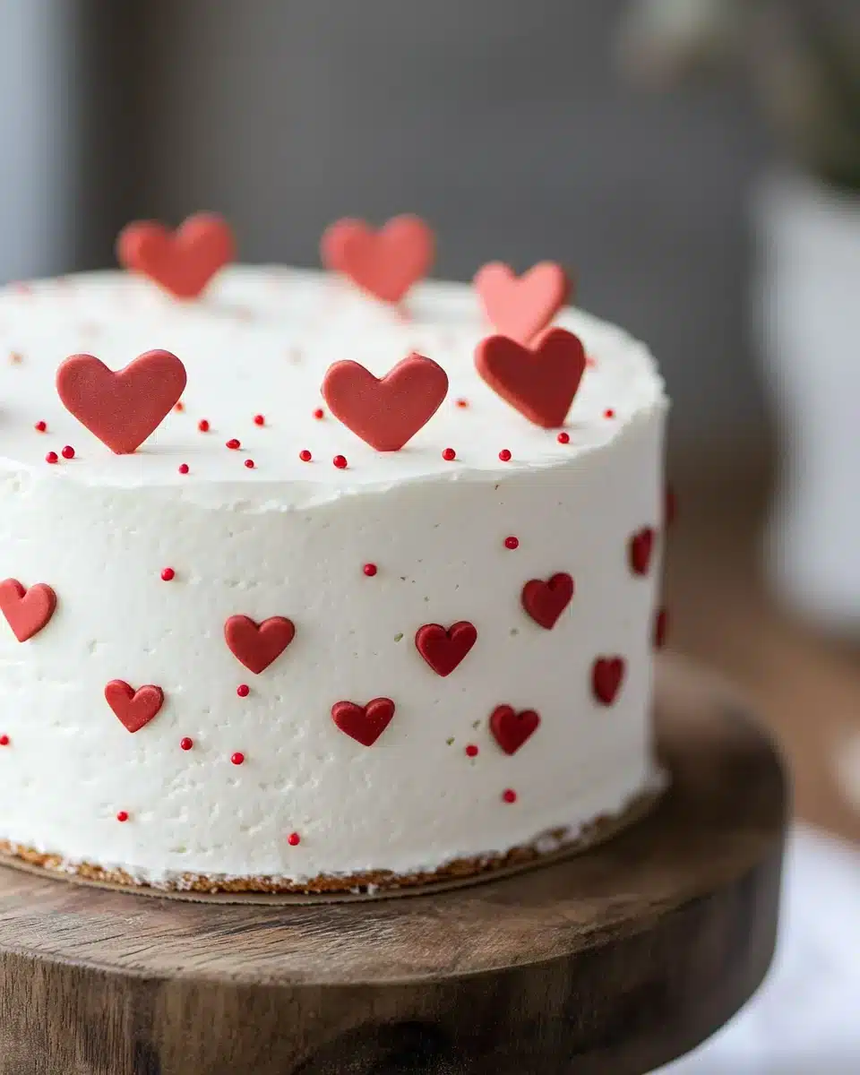 Valentine Cookie Cake decorated with red hearts, perfect for romantic occasions.