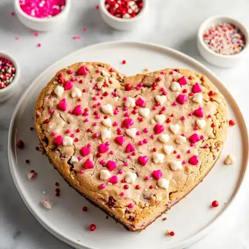 Delightful Valentine's Day cookie cake with sprinkles.