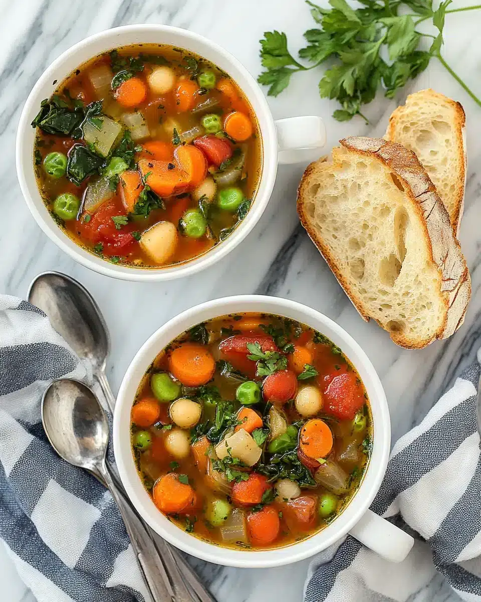 Delicious Vegetable Soup with fresh herbs and colorful veggies.