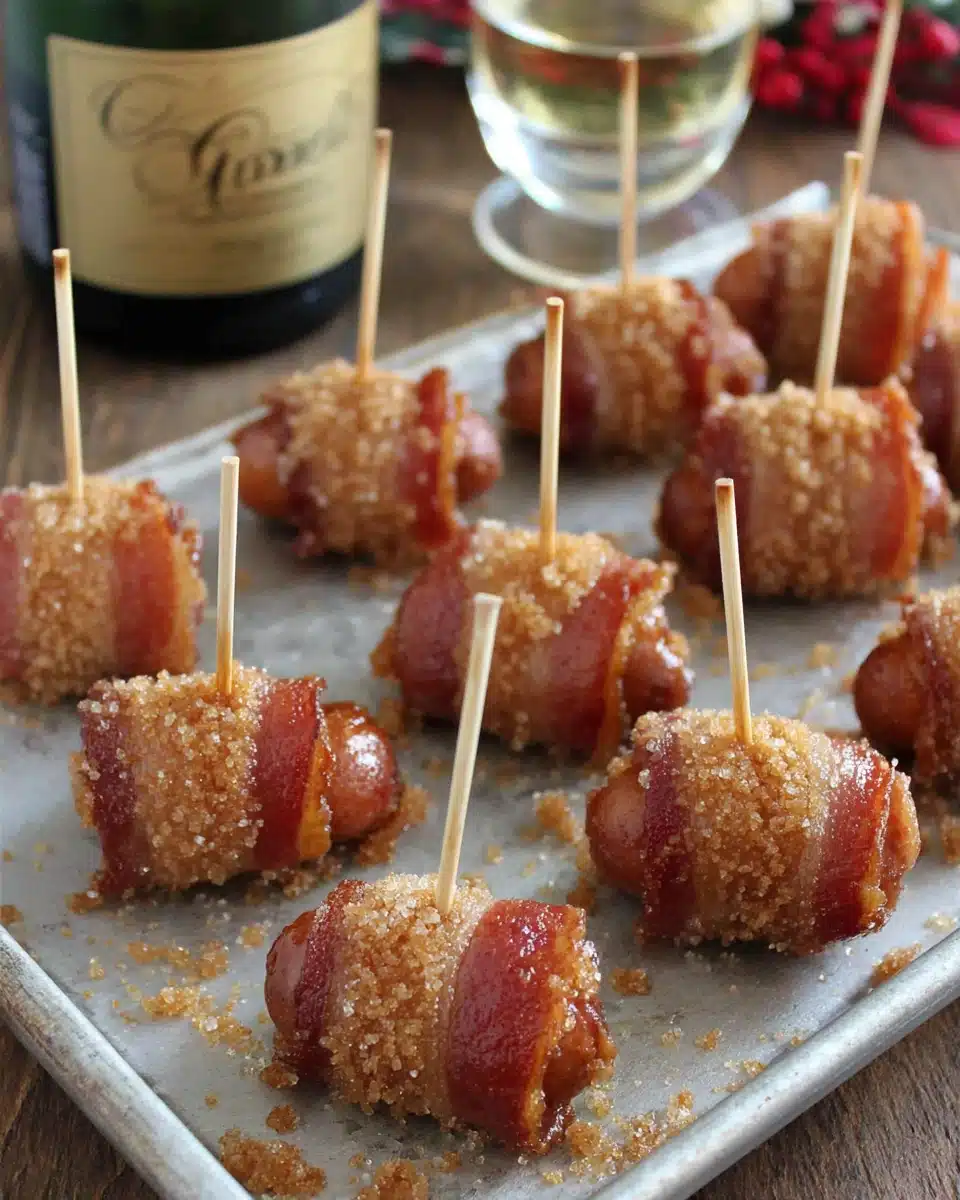 Bacon brown sugar smokies appetizer ready to serve