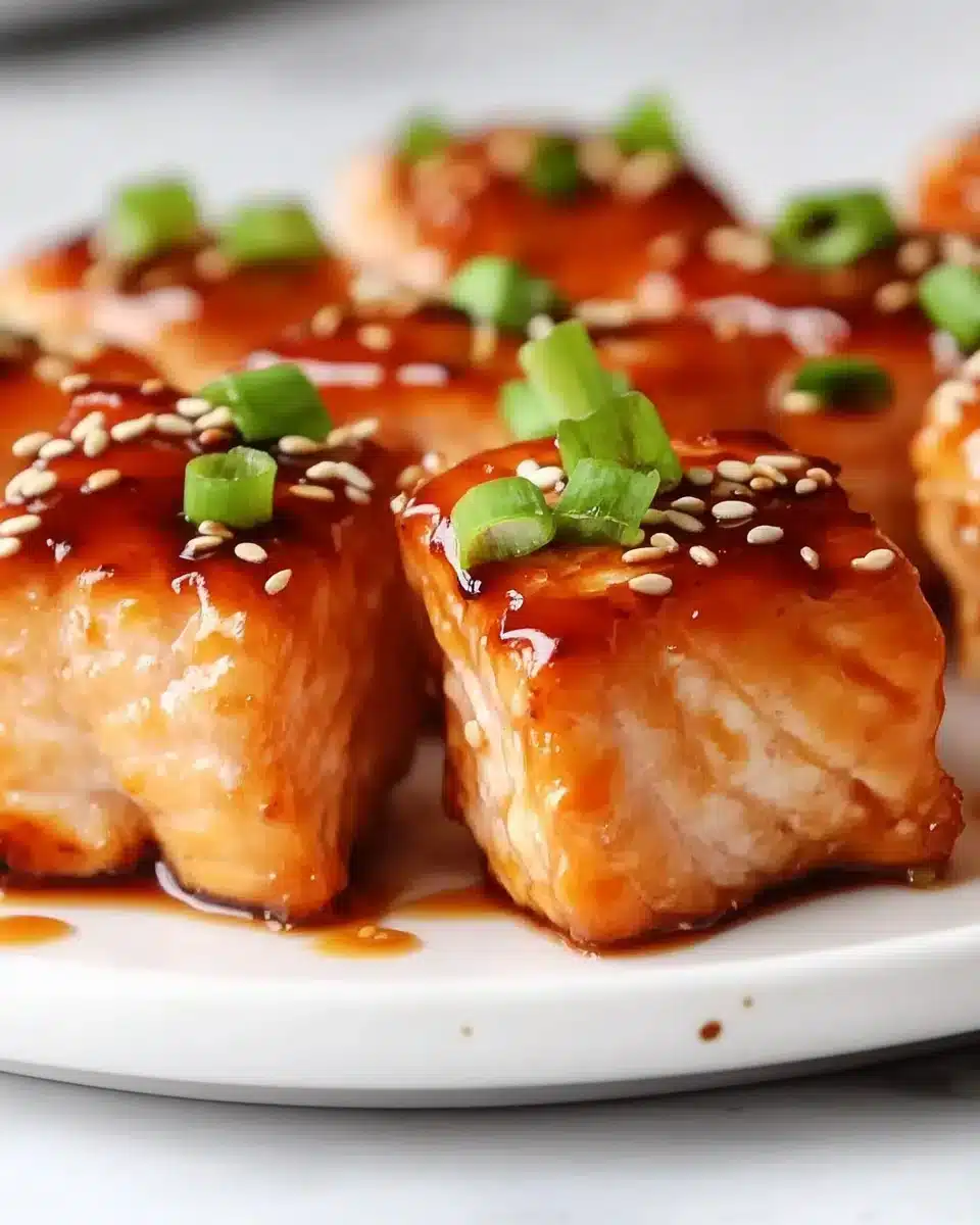 Bang Bang Salmon Bites Bowls Bang Bang Salmon Bites Bowls with sesame seeds and green onions.