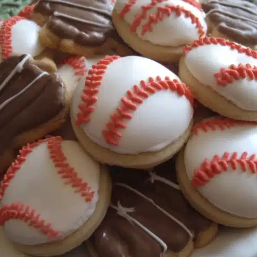 Baseball Party Favors: Fun and Sweet Sugar Cookies 1 Baseball party favors: decorated sugar cookies shaped like baseballs and bats.