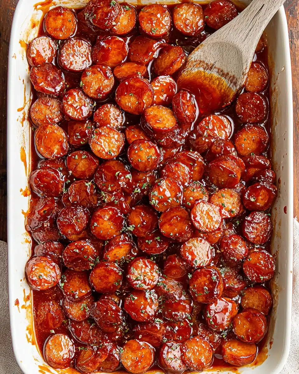 Delicious BBQ Sausage Bites, perfect party food.