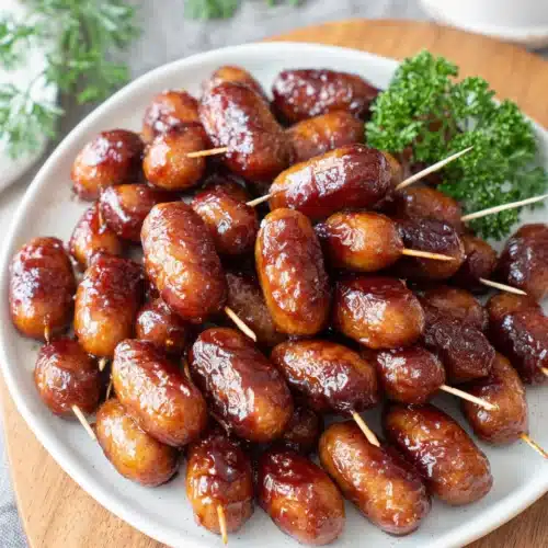 Savory BBQ sausage bites, an ideal party food.