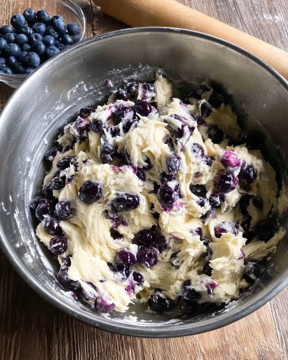 Blueberry lemon sourdough dough in a bowl