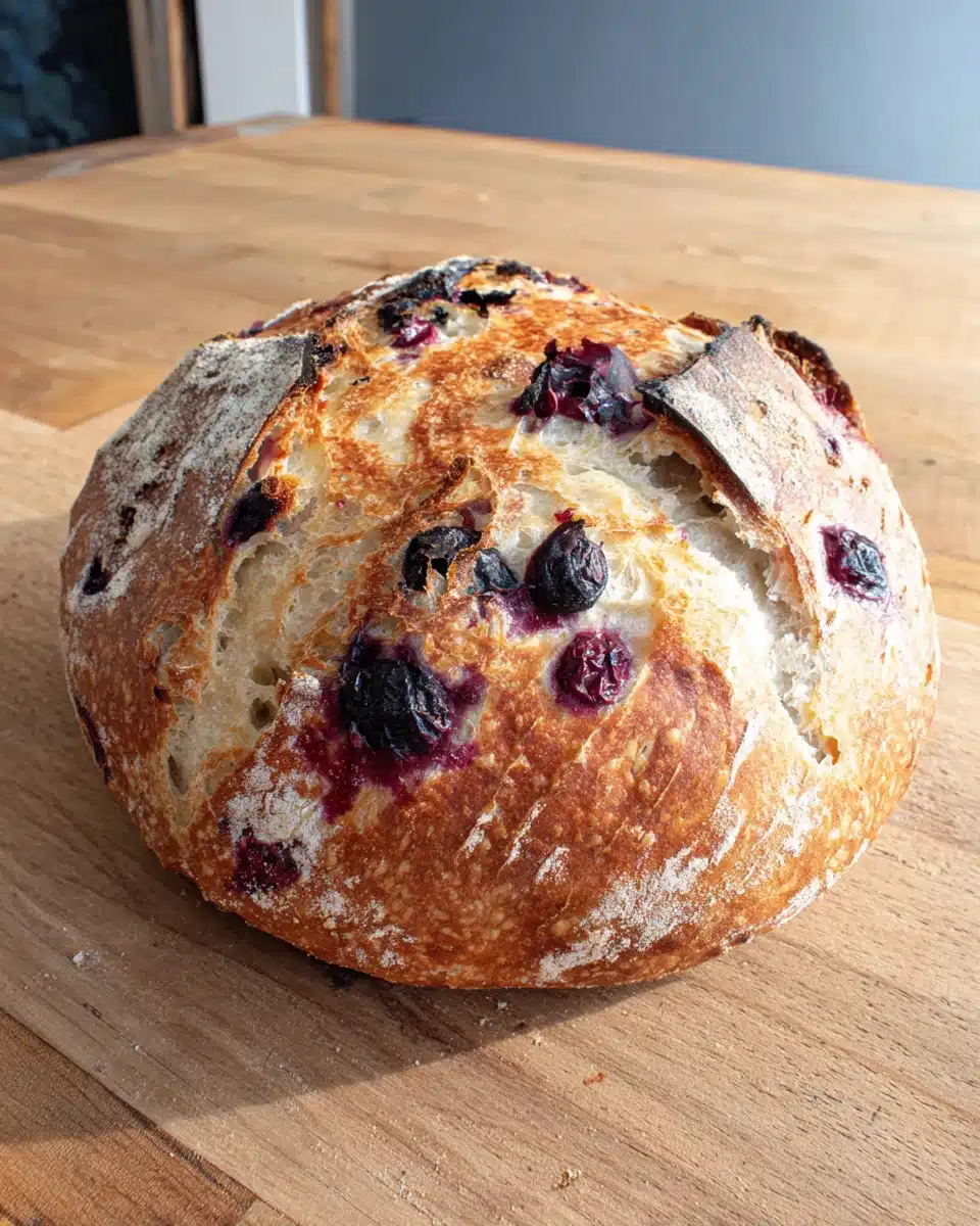 Delicious blueberry sourdough bread with crispy crust.