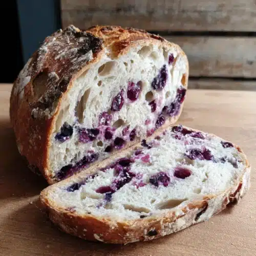 Delicious blueberry sourdough bread slice showcasing juicy blueberries.