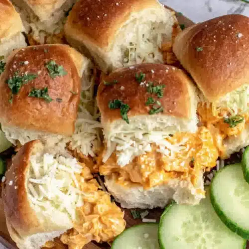 Delicious buffalo chicken sliders ready to serve.
