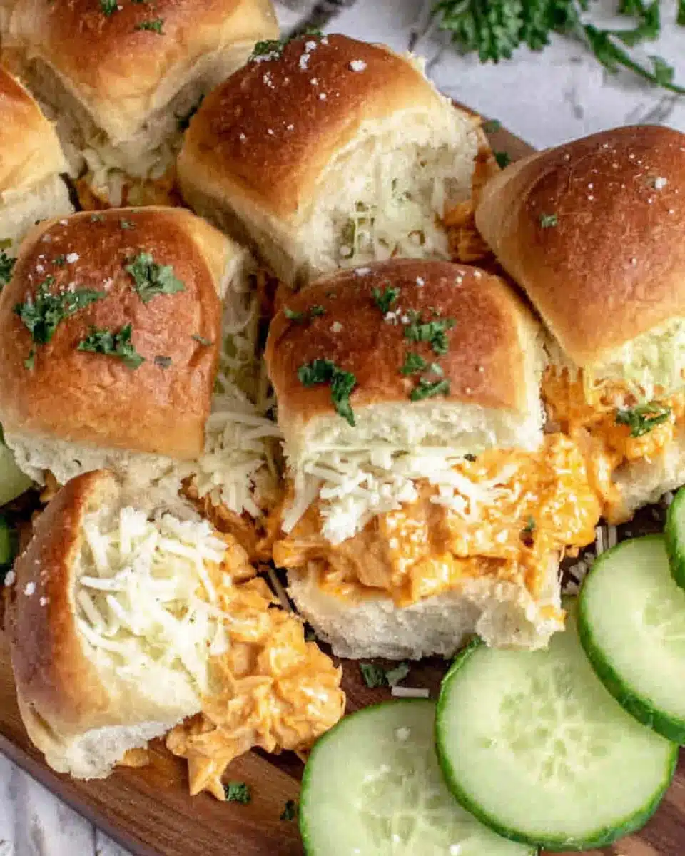Delicious buffalo chicken sliders ready to serve.