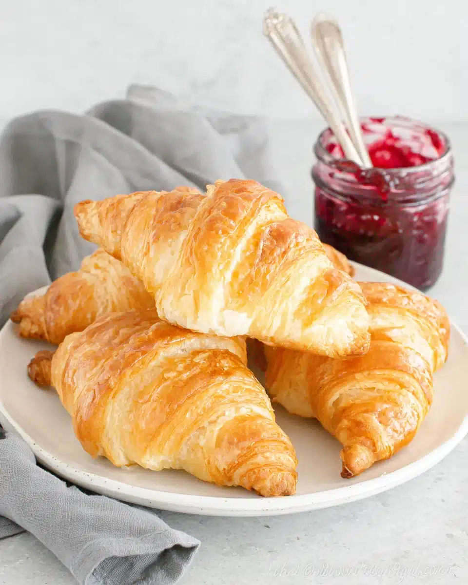 Buttery croissants ready to be enjoyed with jam