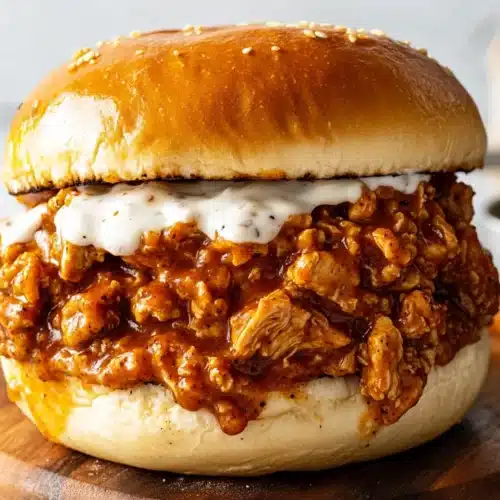 Cajun Chicken Sloppy Joes with Creamy Cheese Sauce on a brioche bun