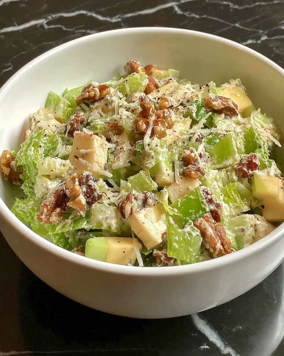 Delicious celery parmesan salad with apples and walnuts