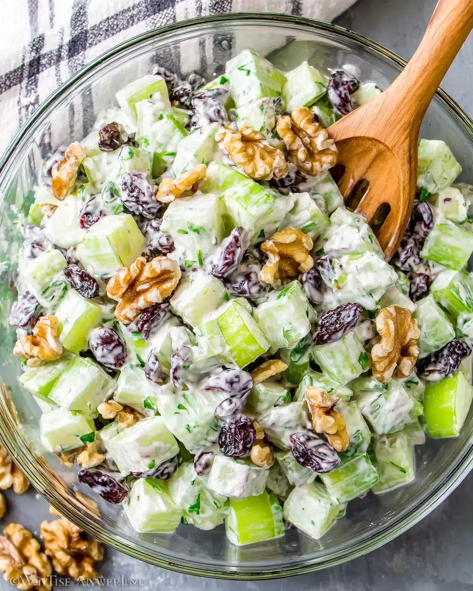 Delicious celery salad recipe featuring crunchy celery and sweet raisins.