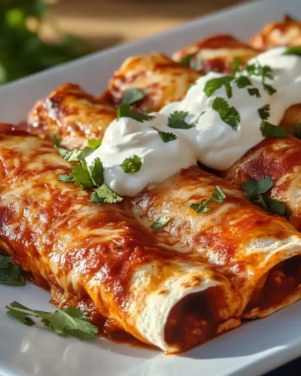 Chicken Enchiladas are a must try for dinner, topped with cream and cilantro.