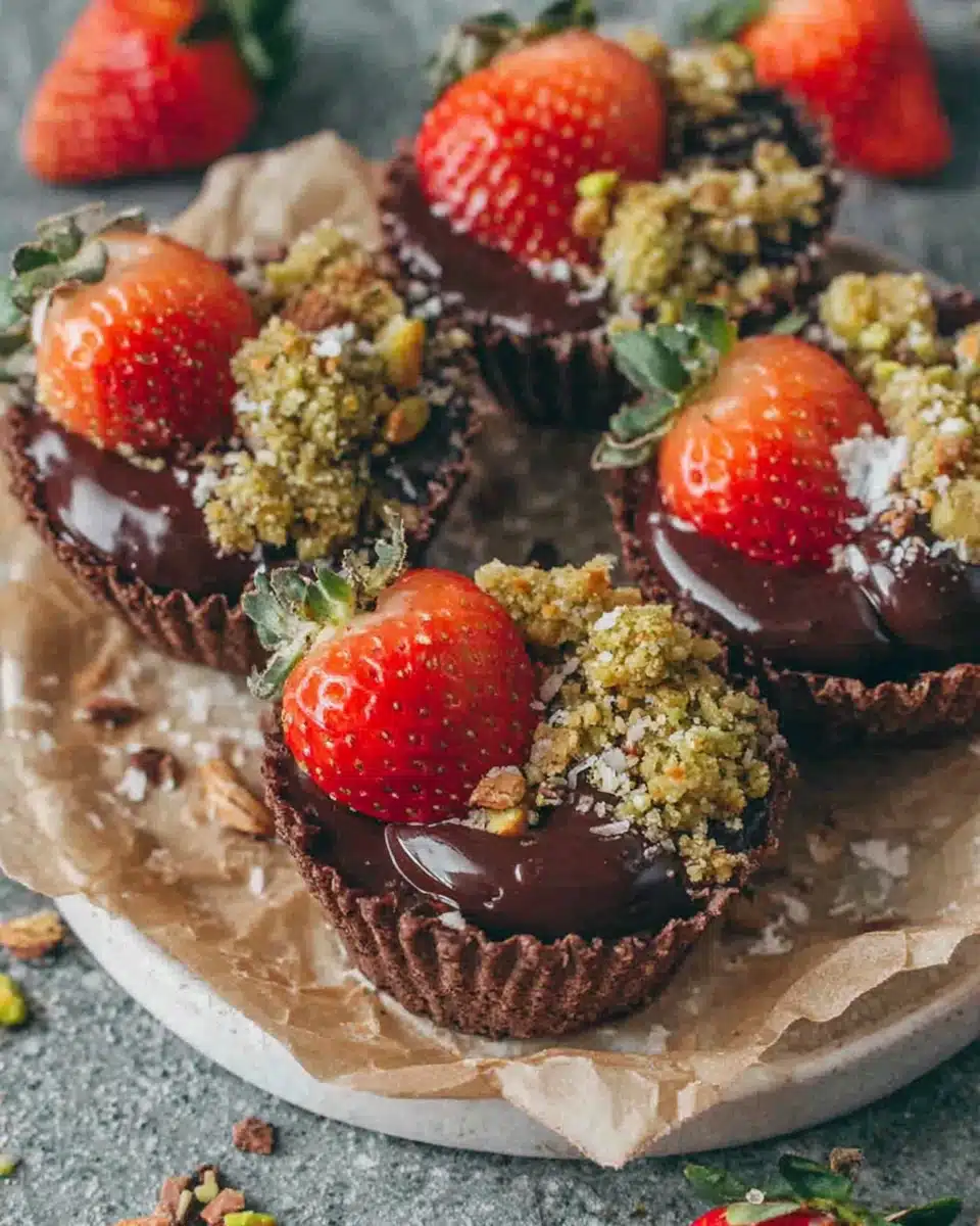 Chocolate strawberry cups with fresh strawberries and Nutella.