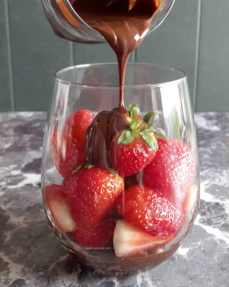 Chocolate strawberry cup with Nutella and fresh strawberries.