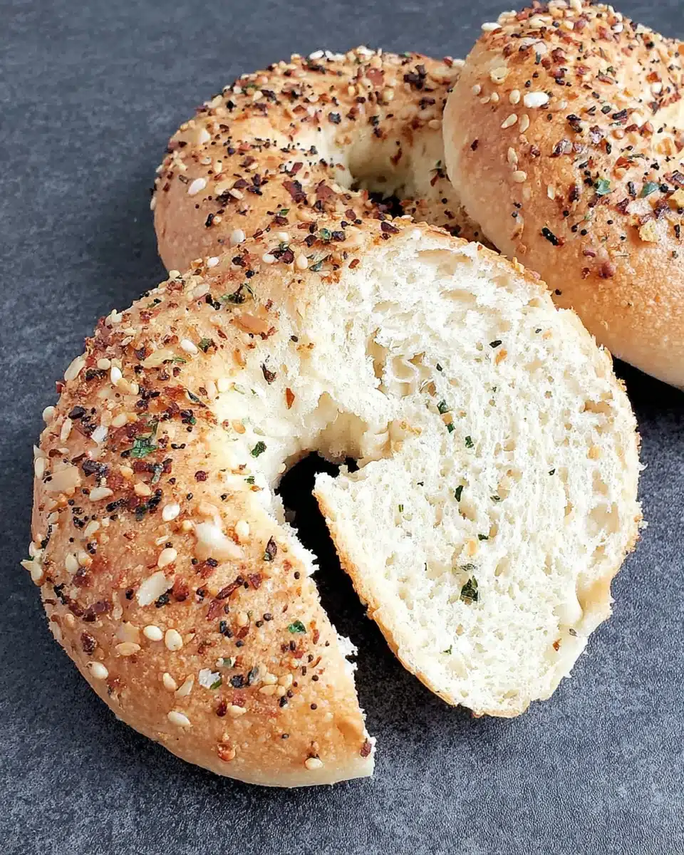Sliced cottage cheese bagels showing texture and toppings