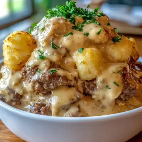 Savor the Cowboy Casserole, a hearty delight with beef and tater tots.