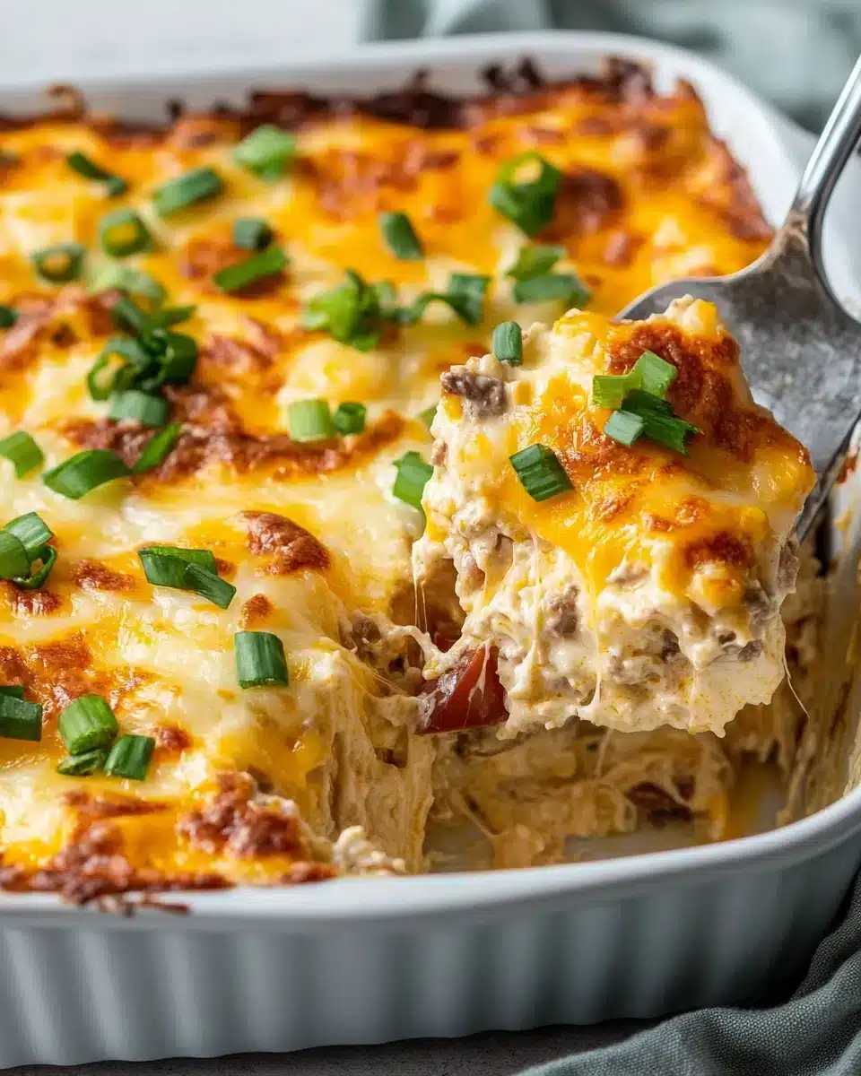 Delicious Crack Breakfast Casserole with cheese and bacon.