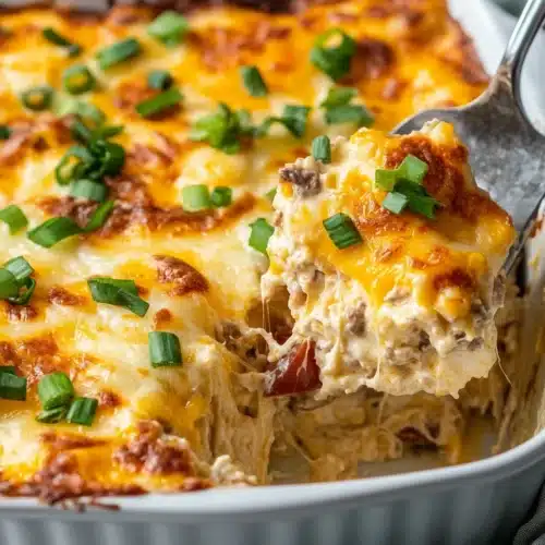 Delicious Crack Breakfast Casserole with cheese and bacon.