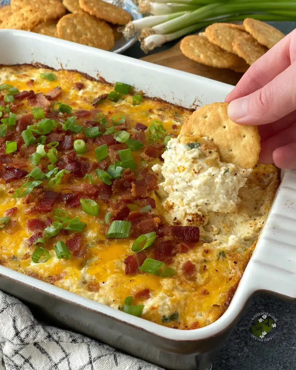 Delicious crack dip ready for dipping with tortilla chips.