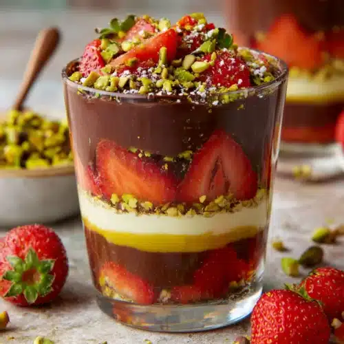 Indulgent Dubai chocolate strawberry delight dessert.