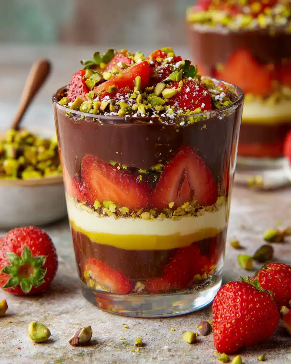 Indulgent Dubai chocolate strawberry delight dessert.