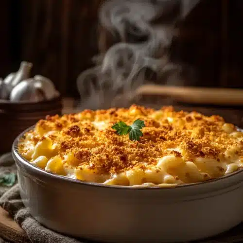 Easy Baked Mac and Cheese Recipe with crispy breadcrumb topping.