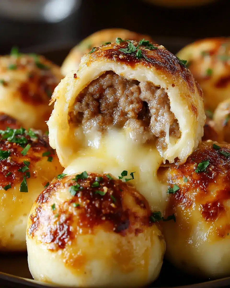 Delicious garlic parmesan cheeseburger bombs with melted cheese