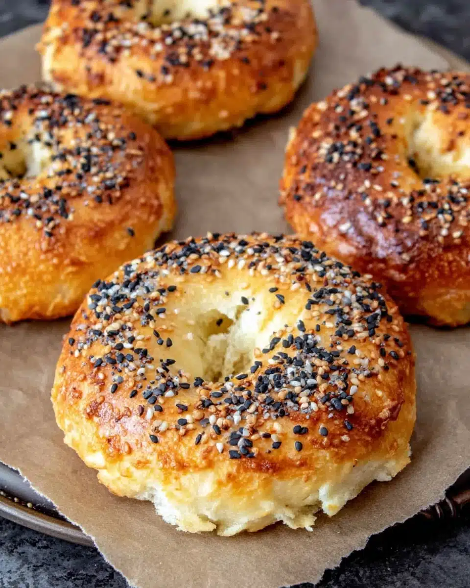 Greek yogurt bagels topped with everything seasoning