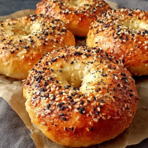 Delicious Greek yogurt bagels topped with seasoning.