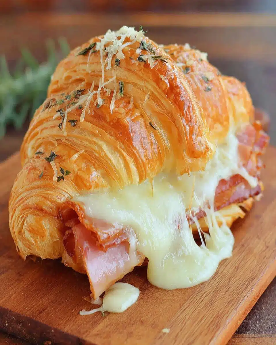 Delicious ham and cheese croissant served warm and flaky